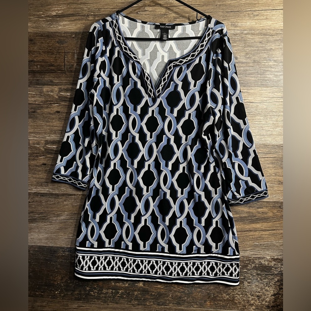 White House Black Market Black and Blue Geometric Dress